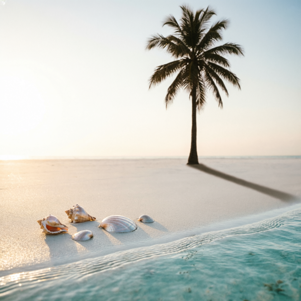 Playa privada al amanecer